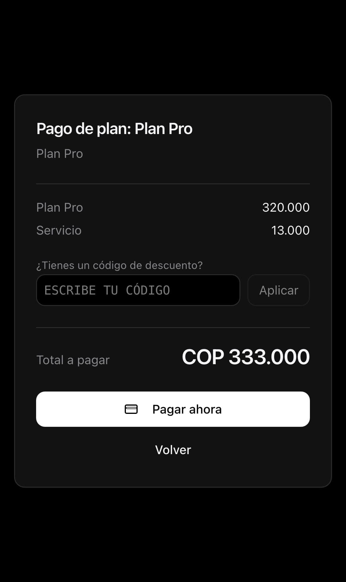 Link de pago público que abre el atleta para pagar su plan